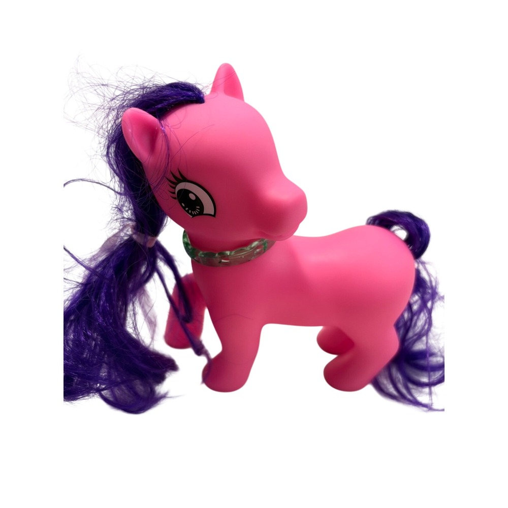 Pink Pony Figure with Purple Hair Butterfly Cutie Mark and Green Necklace Toy